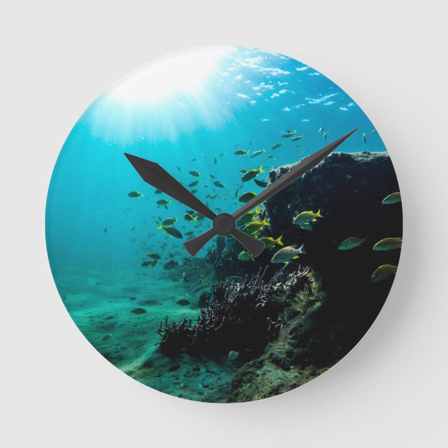 Sunshine and Tropical Fish Round Clock (Front)