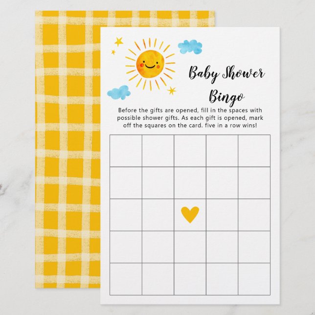 Sunshine Baby Shower Bingo Game (Front/Back)