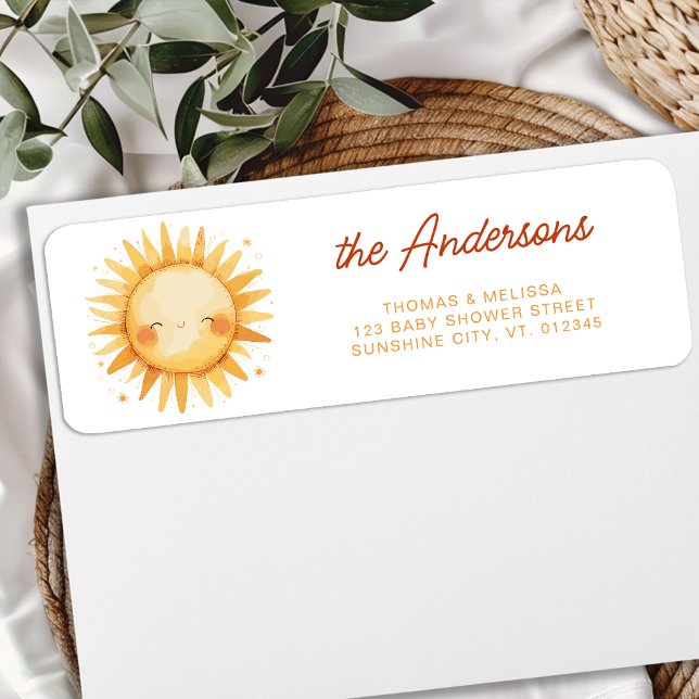 Sunshine Baby Shower Boho Cute Sun Return Address Label (Creator Uploaded)