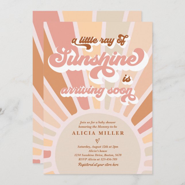 Sunshine Baby Shower Boho Muted Rainbow Sunshine Invitation (Front/Back)