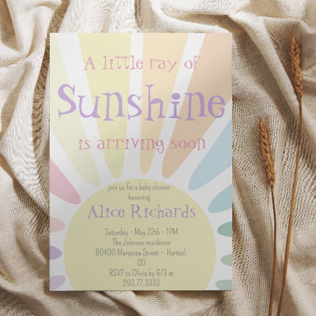 Sunshine Baby Shower Boho Retro Pink Baby Shower  Invitation (Creator Uploaded)