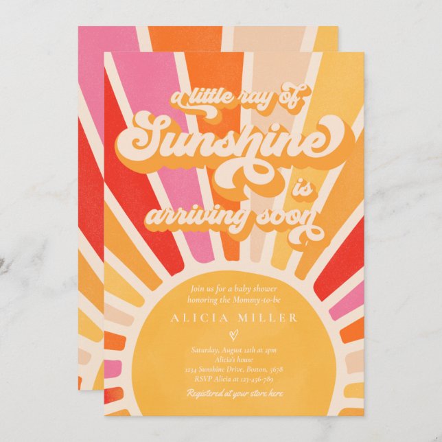 Sunshine Baby Shower Boho Retro Pink Sunshine Invitation (Front/Back)