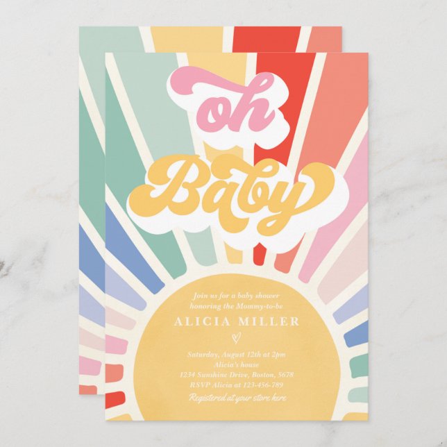 Sunshine Baby Shower Boho Retro Rainbow Sunshine Invitation (Front/Back)