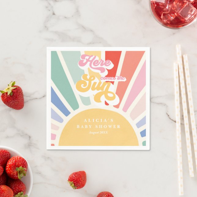 Sunshine Baby Shower Boho Retro Rainbow Sunshine Napkin (Insitu)