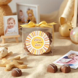 Sunshine Baby Shower Boho Retro Yellow Sunshine Classic Round Sticker