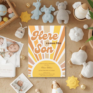 Sunshine Baby Shower Boho Retro Yellow Sunshine Invitation