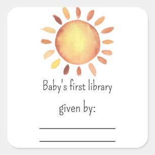 Sunshine baby shower bookplate square sticker
