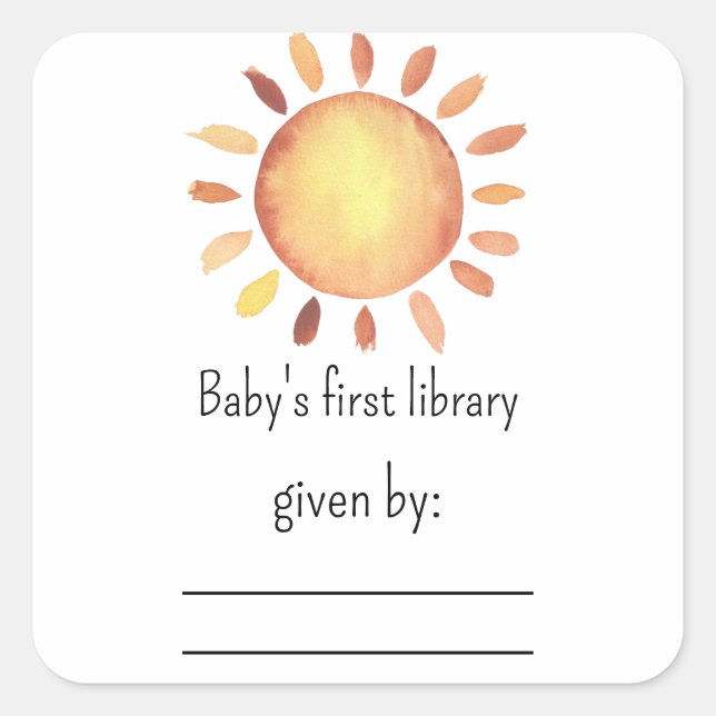 Sunshine baby shower bookplate square sticker (Front)
