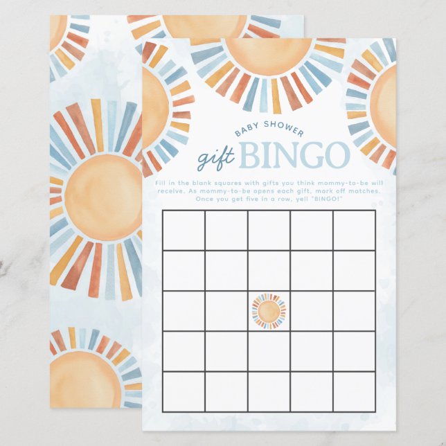 Sunshine Baby Shower Gift Bingo Game (Front/Back)
