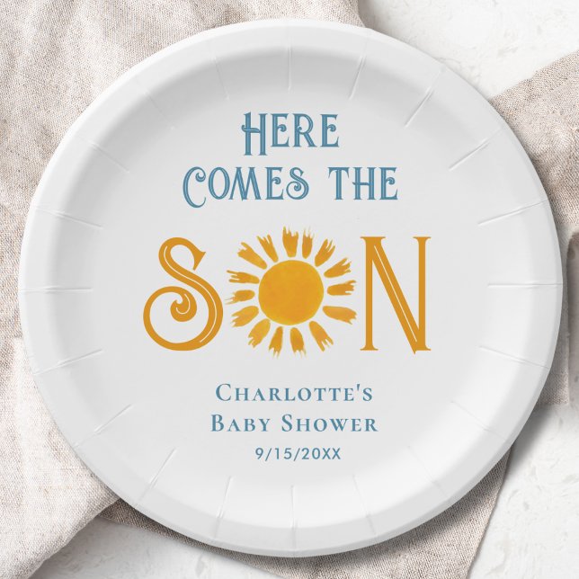 Sunshine Baby Shower Here Come The Son  Paper Plate (Creator Uploaded)