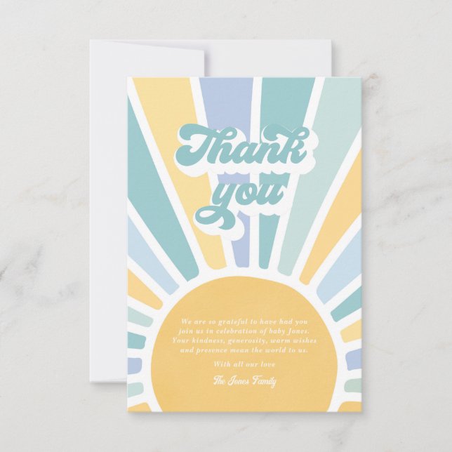 Sunshine Baby Shower Here Come The Son Thank You Card (Front)