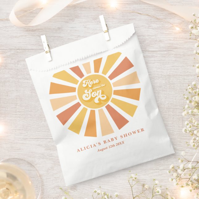 Sunshine Baby Shower Here Come The Son Yellow Rays Favour Bag (Clipped)