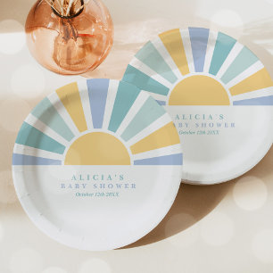 Sunshine Baby Shower Here Come The Son Yellow Rays Paper Plate