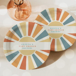 Sunshine Baby Shower Here Come The Son Yellow Rays Paper Plate