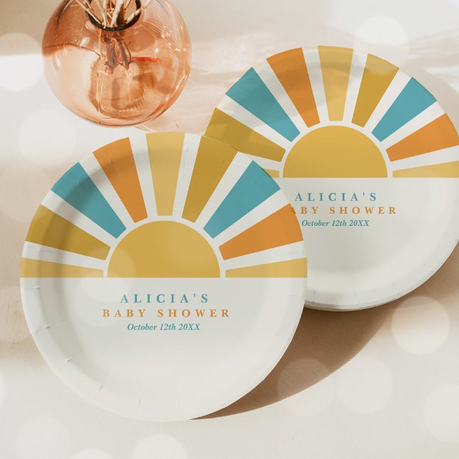 Sunshine Baby Shower Here Come The Son Yellow Rays Paper Plate (Creator Uploaded)