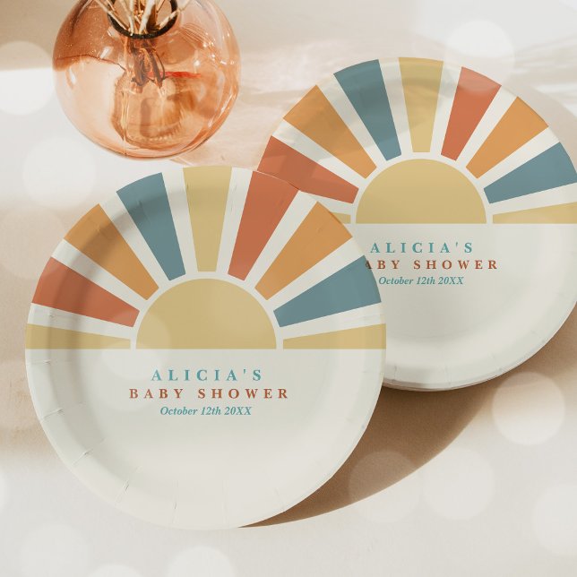 Sunshine Baby Shower Here Come The Son Yellow Rays Paper Plate (Creator Uploaded)