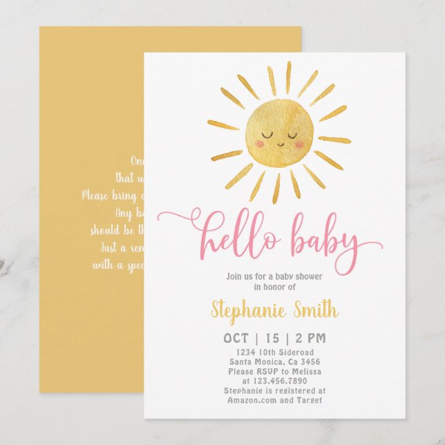 Sunshine Baby Shower Invitation (Front/Back)