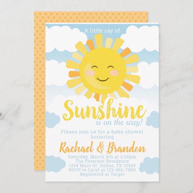 Sunshine Baby Shower Invitation Invite (Front/Back)
