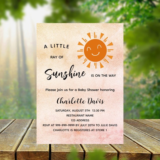 Sunshine Baby Shower pink girl sun Invitation Postcard (Creator Uploaded)