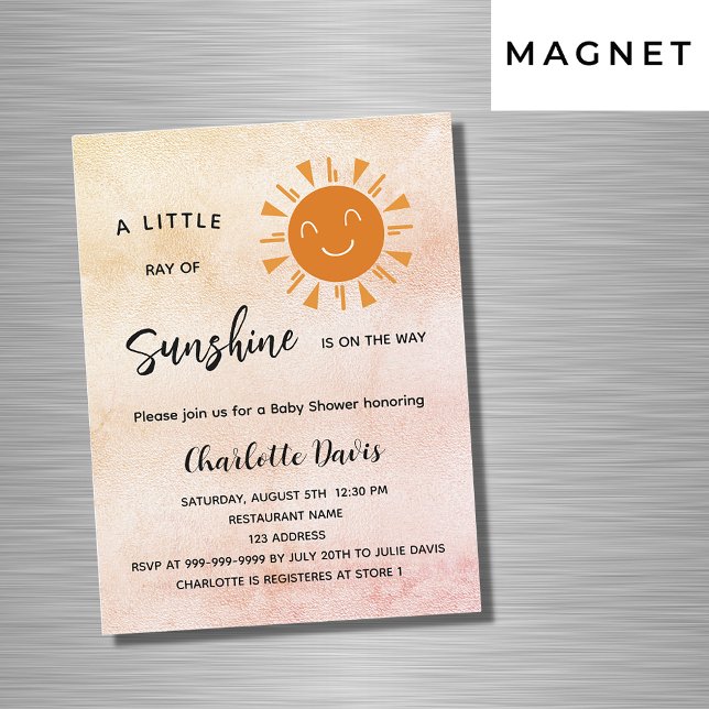 Sunshine Baby Shower pink girl sun luxury Magnetic Invitation (Creator Uploaded)