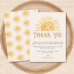 Sunshine Baby Shower Thank You<br><div class="desc">Thank family and friends for coming to your baby shower with this cute sunshine baby shower thank you card. It says thank you in stylish typography with an adorable yellow watercolor sun on a soft cream background. The message is customisable. The back is decorated with a smiling sun pattern. Original...</div>