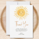 Sunshine Baby Shower Thank You Card<br><div class="desc">This sun-themed baby shower thank you card features a cute yellow smiling sun and stylish script typography.
Easily customisable. 
Original Watercolor © Michele Davies.</div>