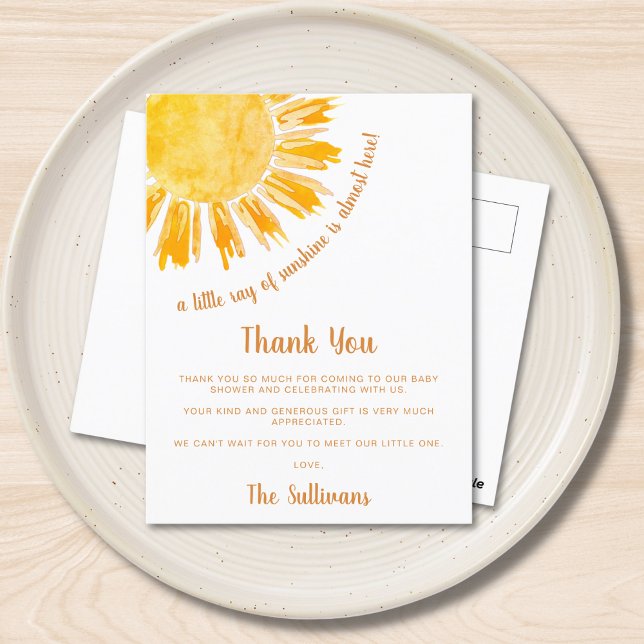 Sunshine Baby Shower Thank You Postcard (Creator Uploaded)