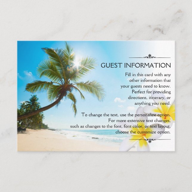 Sunshine Beach Palm Trees Plumerias Wedding Info. Enclosure Card (Front)