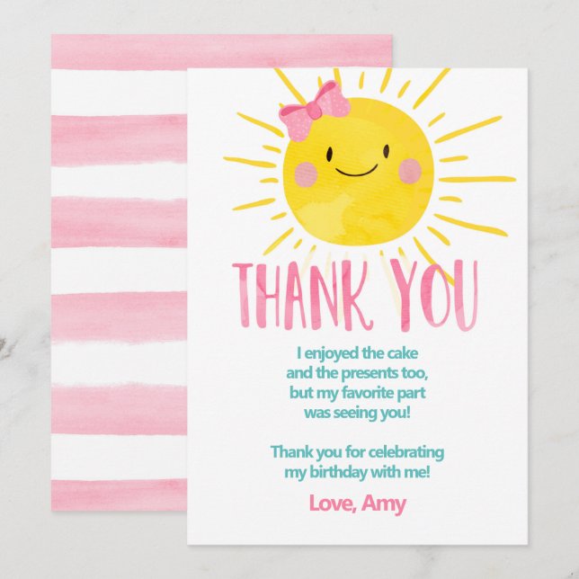 Sunshine Birthday Girl Thank You Card Summer (Front/Back)