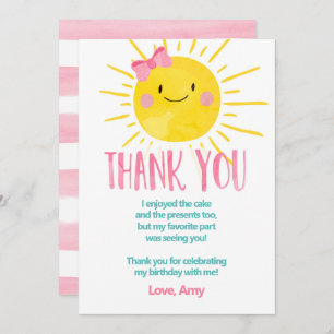 Sunshine Birthday Girl Thank You Card Summer