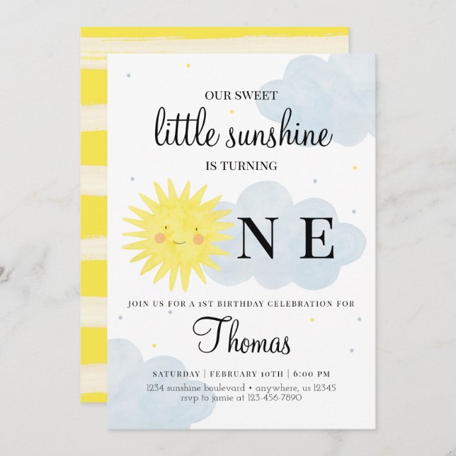 Sunshine Birthday Invitation for Boy or Girl (Front/Back)