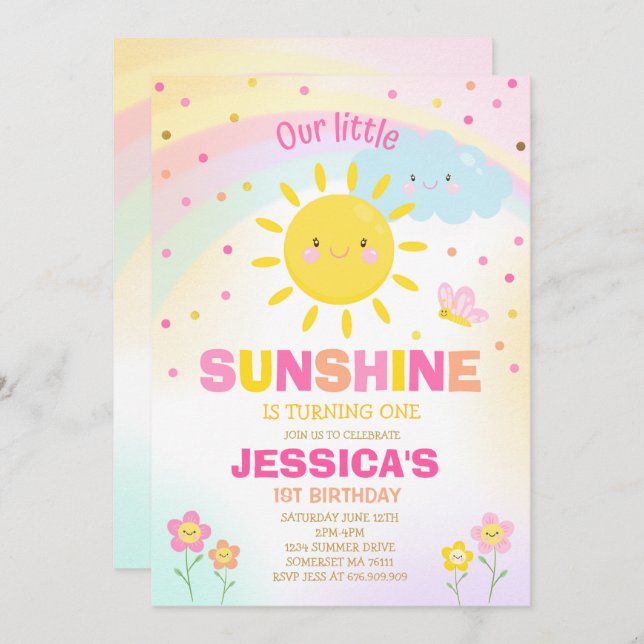 Sunshine Birthday Invitation Little Sunshine Party (Front/Back)