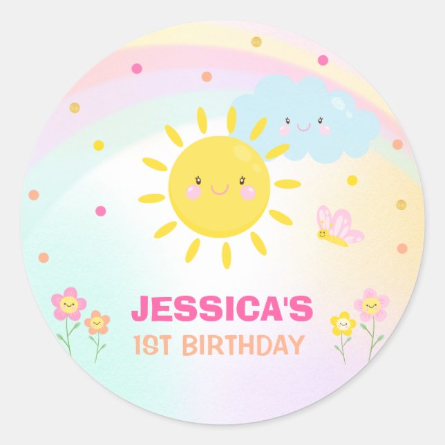 Sunshine Birthday Party Favour Tag Sticker Seal (Front)
