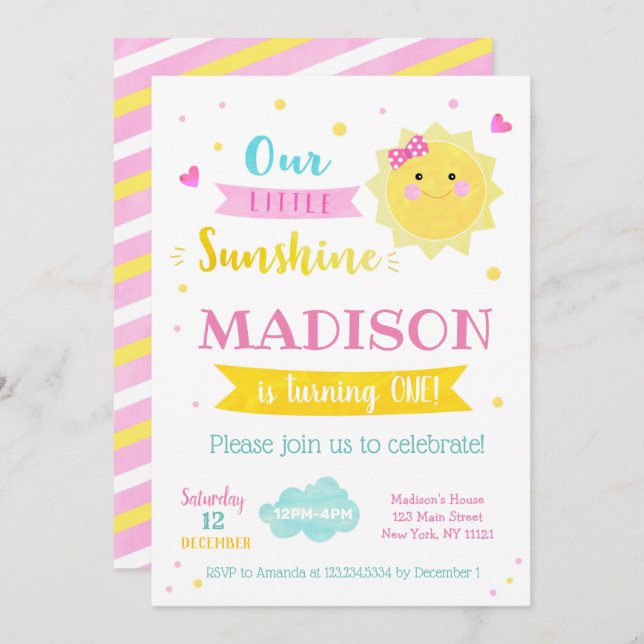 Sunshine Birthday Party Invitations (Front/Back)