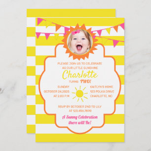 Sunshine Birthday Party Photo Invitation