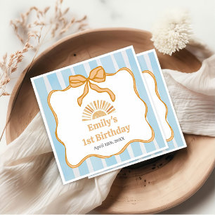 Sunshine Blue Gingham Birthday Party Napkin
