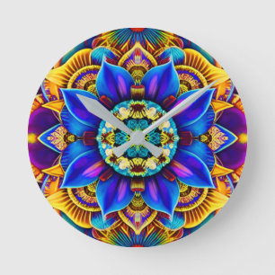 Sunshine Blue Mandala Round Clock