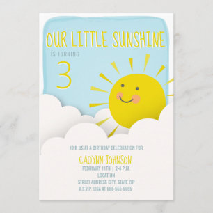 Sunshine Blue Sky Clouds Birthday Invitation