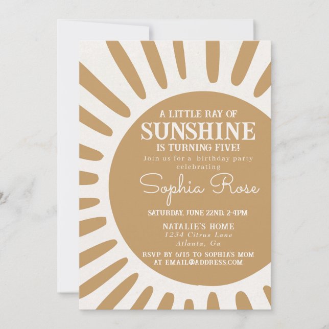 Sunshine boho birthday sun invite (Front)