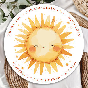 Sunshine Boho Cute Sun Baby Shower Thank You Classic Round Sticker