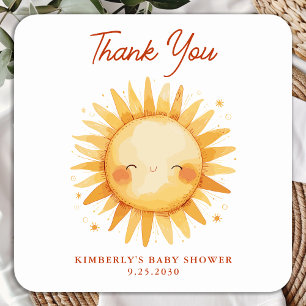 Sunshine Boho Cute Sun Baby Shower Thank You Square Sticker
