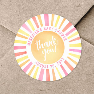 Sunshine Bright Pink Sun Baby Shower Classic Round Sticker