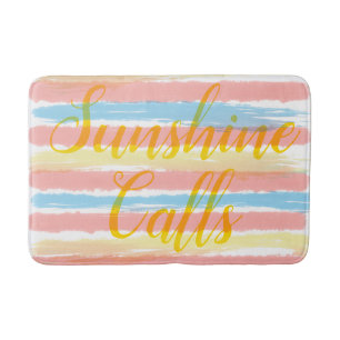 Sunshine Calls Pink Blue Yellow Watercolor Stripes Bath Mat