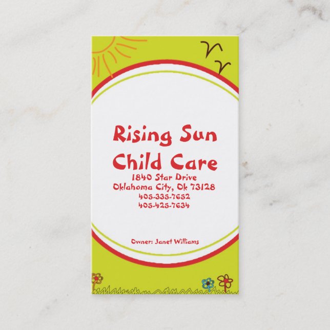 Sunshine Child Care Business Card (Front)