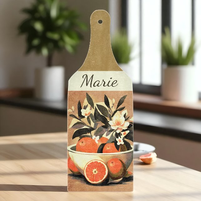 Sunshine Citrus  Cutting Board (Vintage citrus cutting board with oranges, blossoms, and your name.)