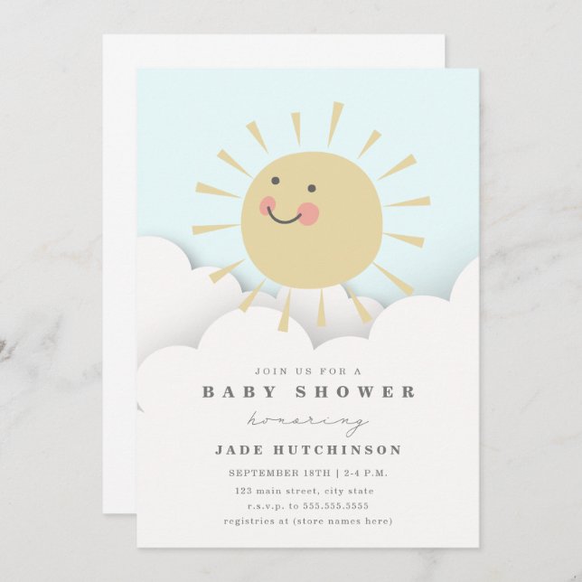Sunshine Clouds Baby Shower Invitation (Front/Back)
