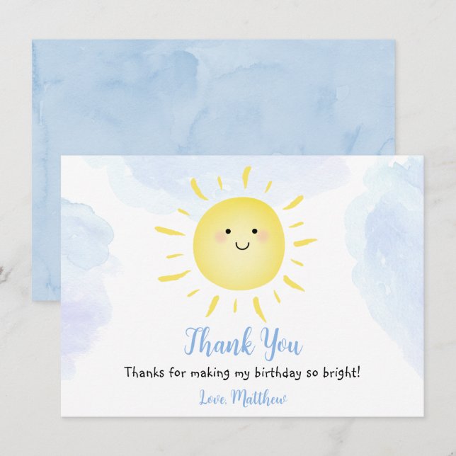 Sunshine Clouds Blue Birthday Thank You Card (Front/Back)