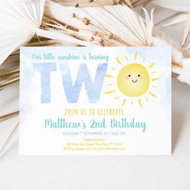 Sunshine Clouds Blue Boy Second Birthday Invitation (Creator Uploaded)