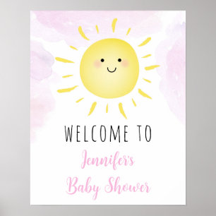 Sunshine Clouds Pink Girl Baby Shower Welcome Poster