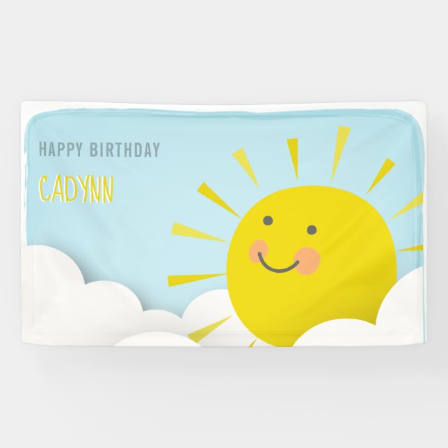 Sunshine Clouds Watercolor Sky Birthday Banner (Horizontal)